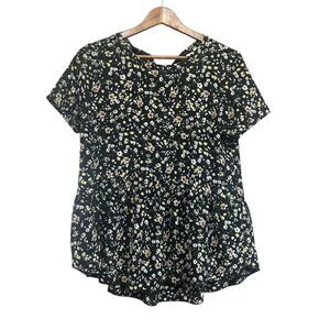 Orange Creek Floral Print‎ Peplum Top Tie Back Short Sleeve Blouse size Medium